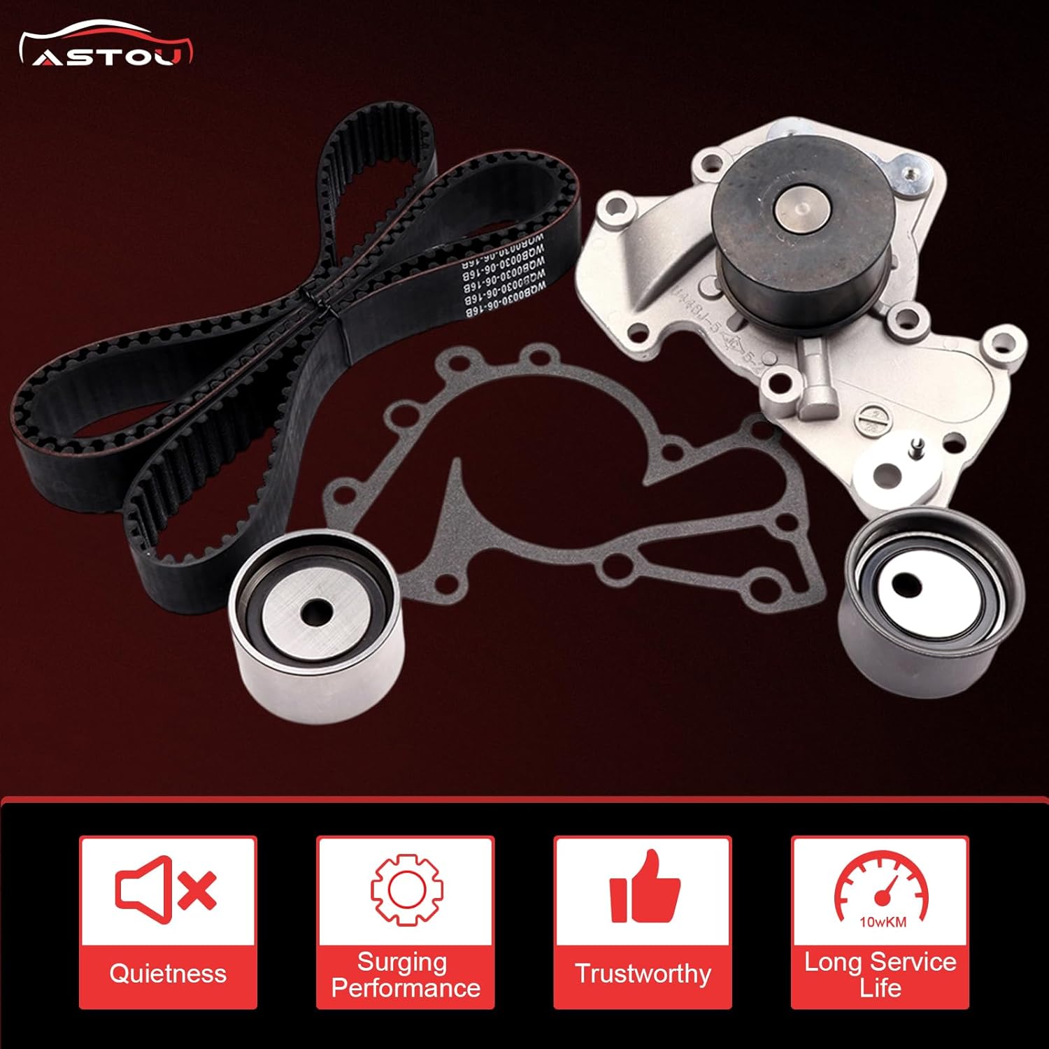 Engine Timing Belt Kit w/Water Pump Fit for Hyundai for Santa Fe 2.7L 2001-2006 for Tucson 2.7L 2005-2009 for Kia for Sportage 2.7L 2005-2010 Replace Timing Belt OEM - TBK315 TS26315 WP5029