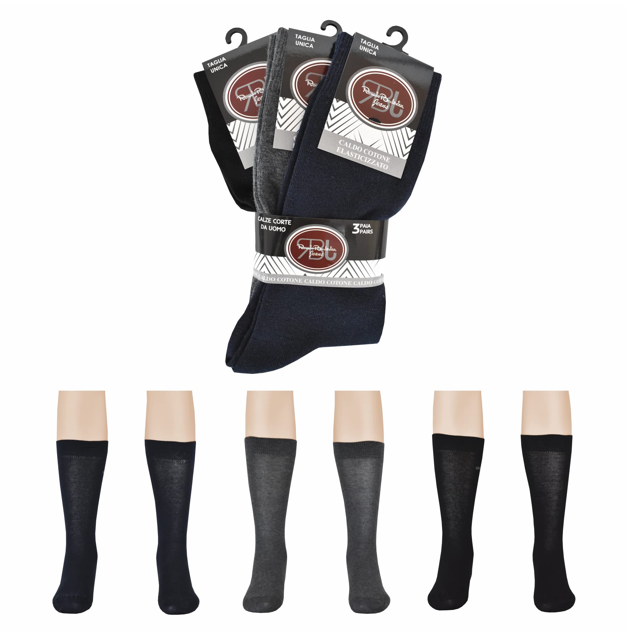 Renato Balestra 6 Paia - Calze Invernali in Cotone da Uomo Varie Altezze - Vari colori - Non stringono - Punte e talloni rinforzati