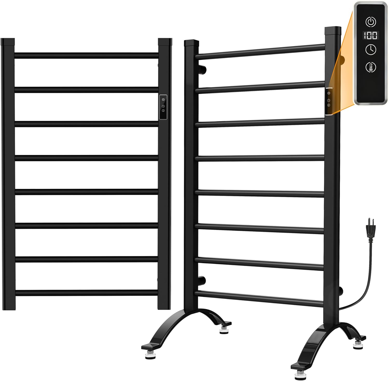 Heated Towel Warmer Racks Wall Mounted & Freestanding, Waterproof Electric Towel Warmer Racks with 8 Bars, Built-in Timer and LED Display Screen, Matte Black Matte Black-8 Bar
