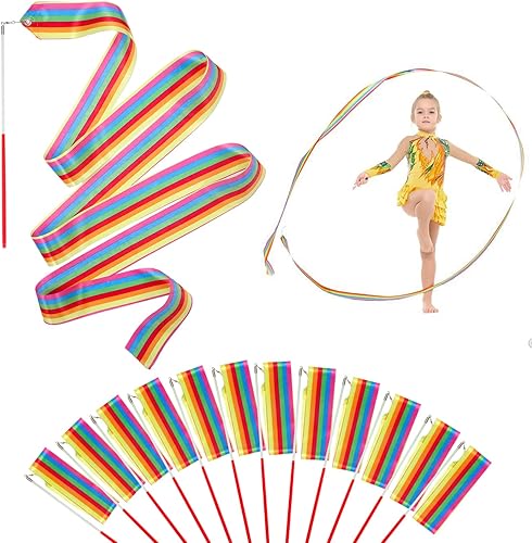 12 cintas de baile para niños, regalos de fiesta de arco iris, carnaval, gimnasia rítmica, suministros de decoración de fiesta de cumpleaños, bastón