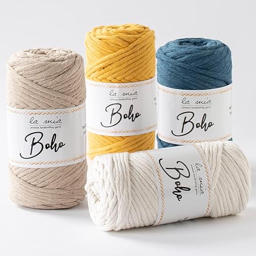 Miniatura 3 de 1 madeja La Mia - Cordón de macramé de algodón bohemio, hilo 100% algodón para proyectos de macramé, 8.8 onzas246.1 ft (82 yardas), color azul, L053