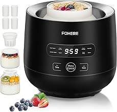 FOHERE Electric Yogurt Maker with 2 XXL Jars of 2000 ml and 1400 ml, 4 x 125 ml Containers with Lids, 8 Preset Programmes, Accessories for Greek Yogurt, Digital Timer, 100% BPA Free