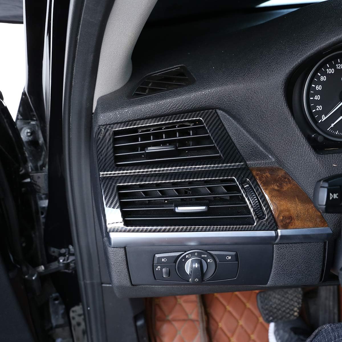YIWANG Carbon Fiber Style ABS Car Dashboard Side Air Conditioning Outlet Vent Frame Trim for BMW X5 X6 E70 E71 2008-2013 Auto Accessories