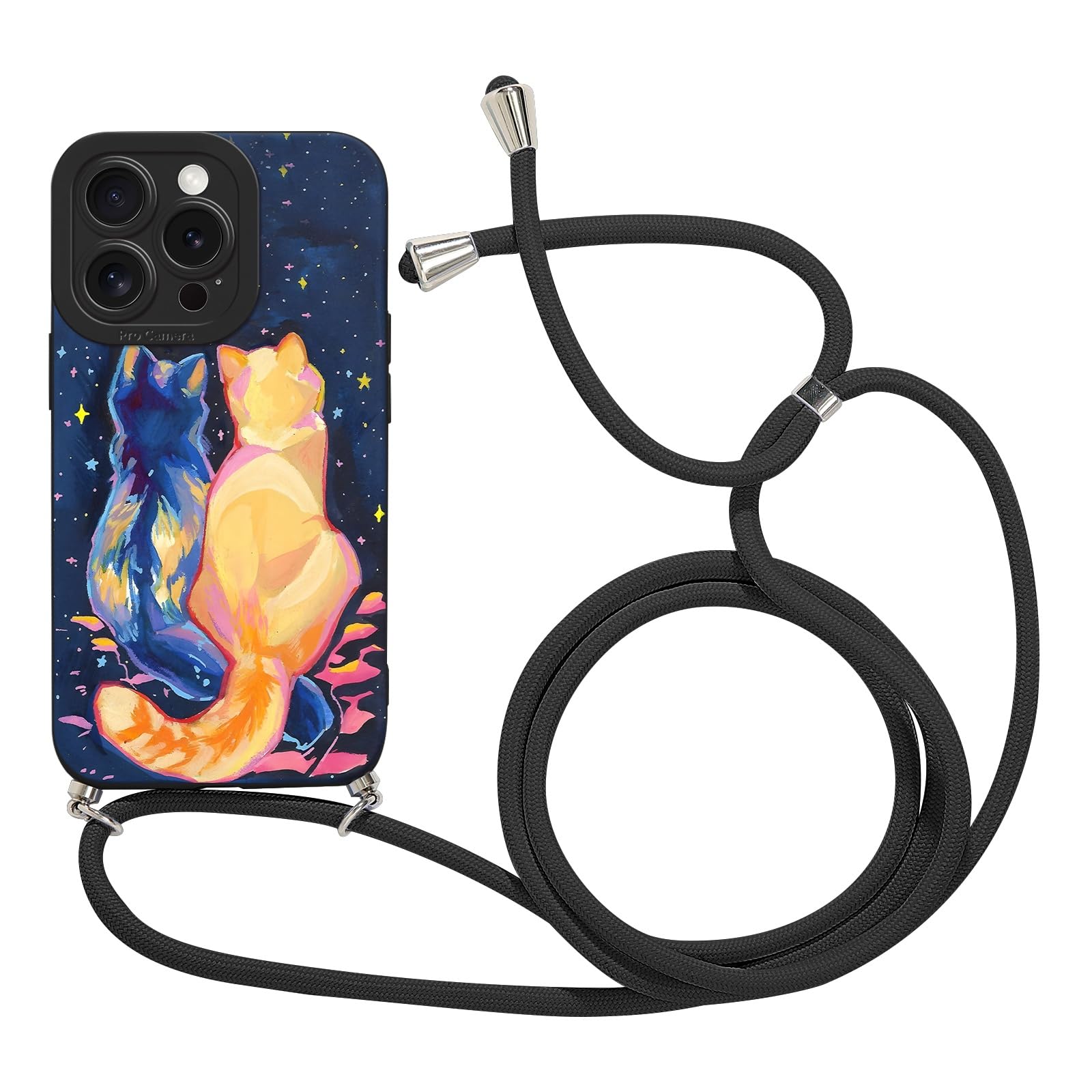 Kueqeay Custodia con Cordino per iPhone 16 Pro 6,3" Morbido TPU Bumper Cover del