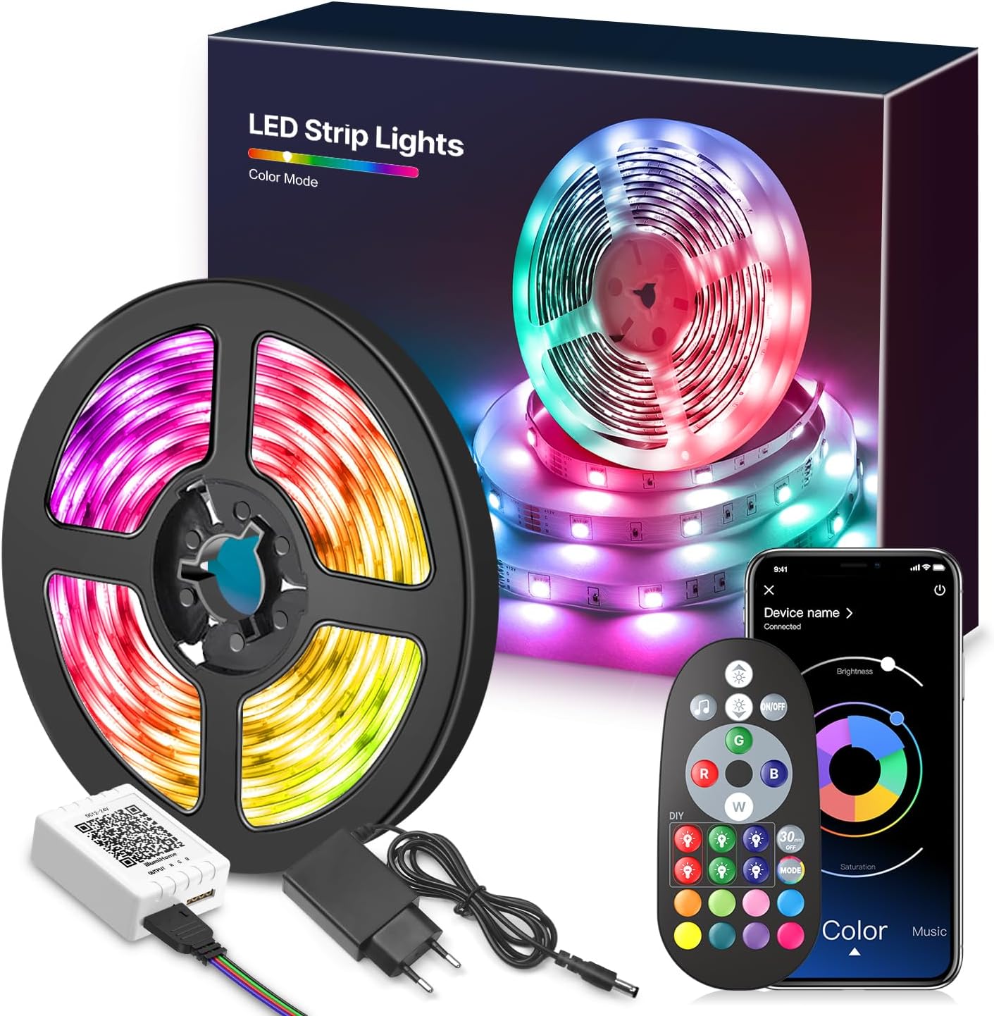 LED Strip 15M, Bluetooth LED Strip RGB LED String Light with Remote ...