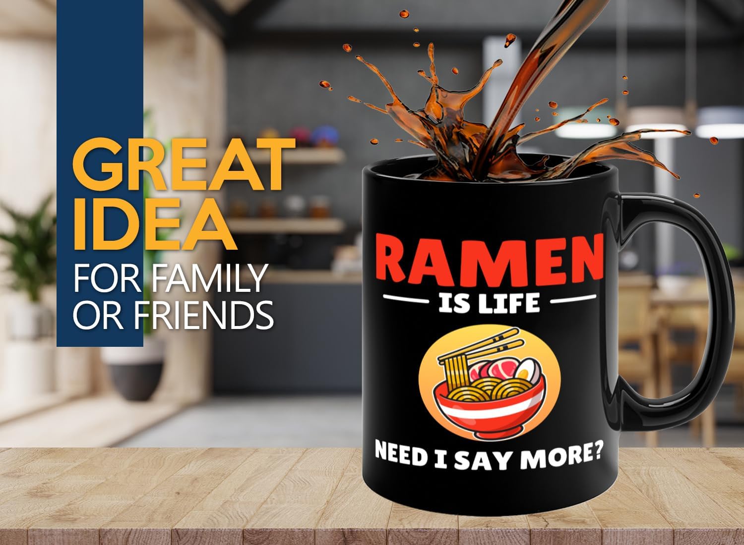 Ramen Lover Coffee Mug 11oz Black -is life need - Food Lovers chicken pumpkin vegan pantry spicy noodles image 2
