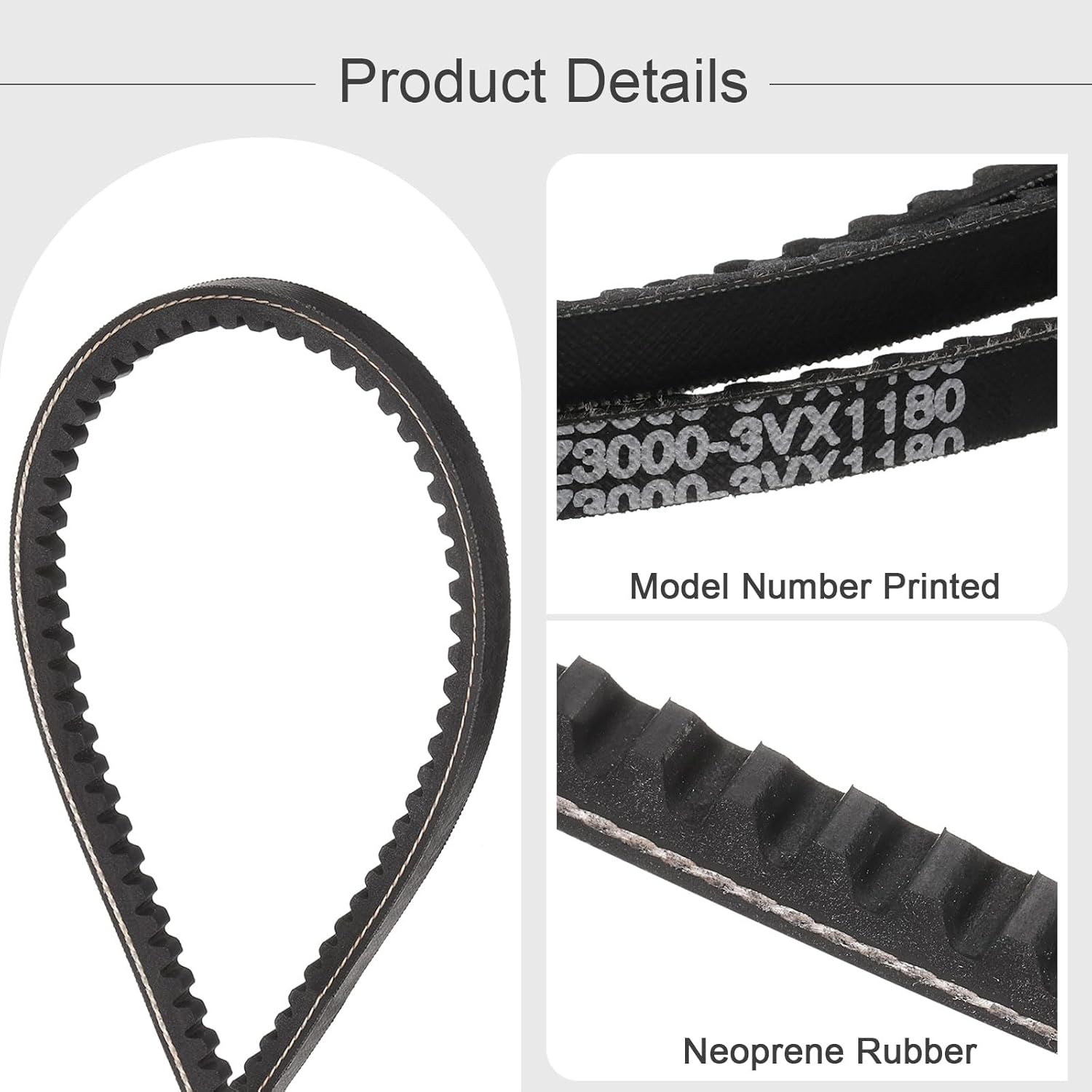 uxcell 2pcs 3VX1180 Rubber V-Belt, Raw Edge Cogged Industrial V Belt 118" Length x 0.38" Width x 0.32" Thickness