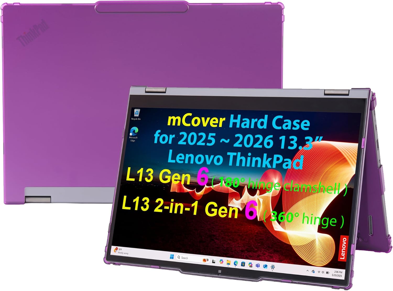 mCover Case Compatible ONLY for 2025-2026 13.3" Lenovo ThinkPad L13 Gen 6 (Clamshell or 2-in-1) Windows Laptop PC (NOT Fitting Any Other Lenovo Models) - Purple