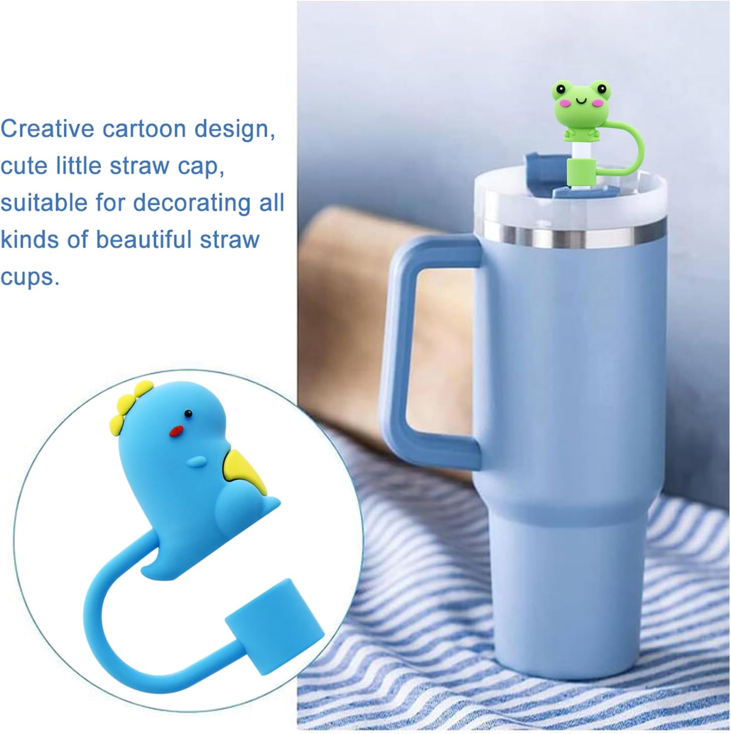 Silicone Straw Cover for 10mm Straw Covers Cap for Stanley Cup Accessories, Cute Straw Topper for Tumblers Straw Cap Stopper for Reusable Straws Tip Lids (5pcs animal straw cap) - Image 6