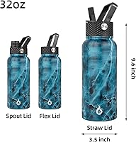 Vista 31 de BJPKPK - Botellas de agua aisladas con tapa de popote, botellas de agua de acero inoxidable de 40 onzas con 3 tapas, termo a prueba de fugas libre