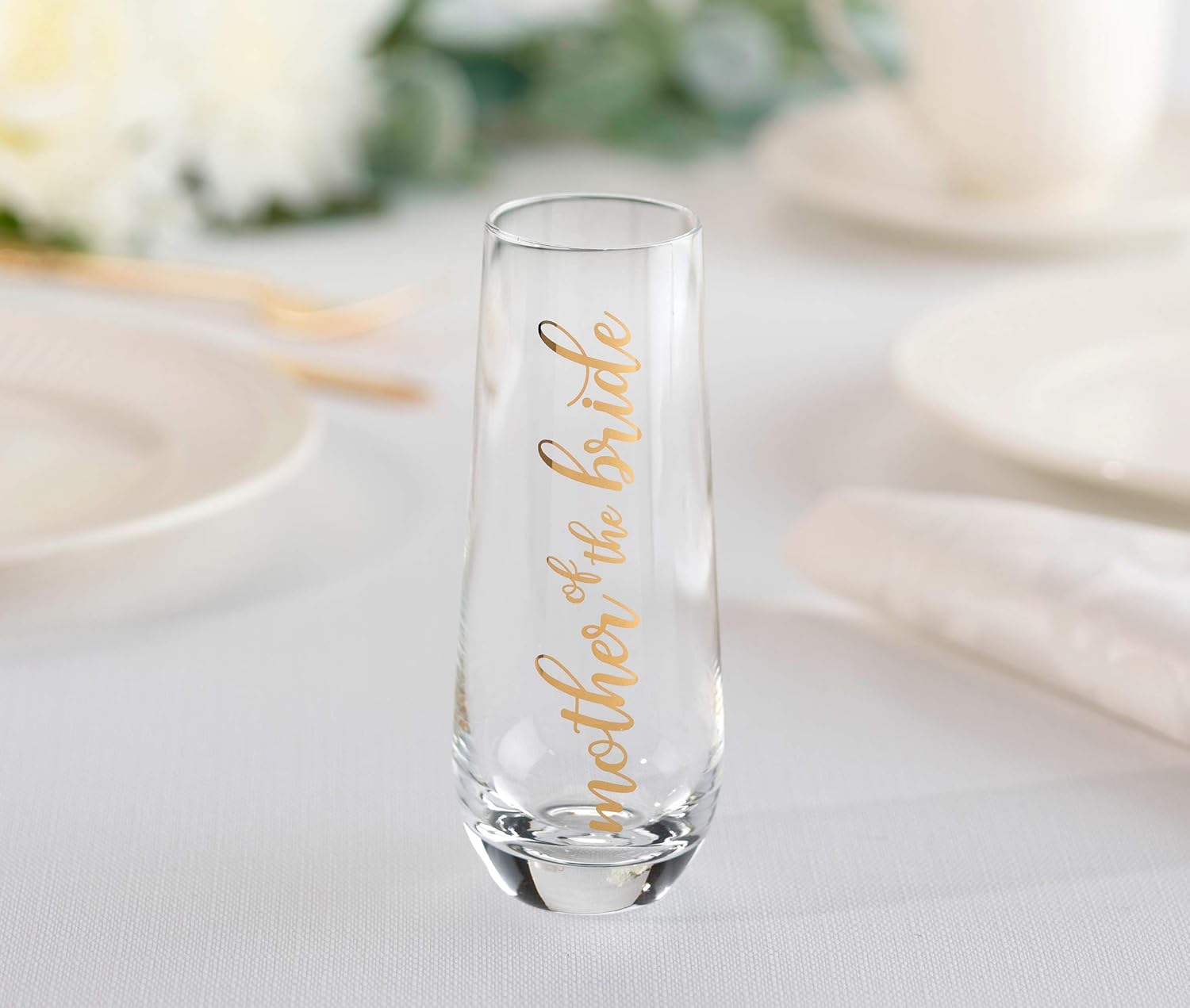Lillian Rose Mother of Bride Stemless Champagne Glass and Wedding Toasting Glass (G116 MB)