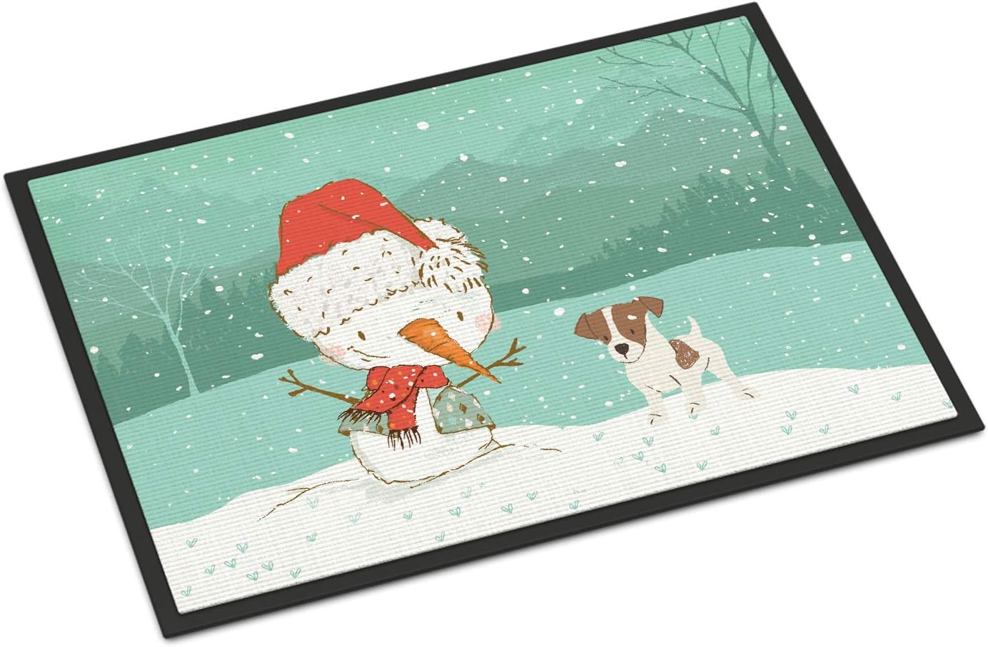Caroline's Treasures CK2091MAT Jack Russell Terrier #2 Snowman Christmas Doormat 18x27 Front Door Mat Indoor Outdoor Rugs for Entryway, Non Slip Washable Low Pile, 18H X 27W