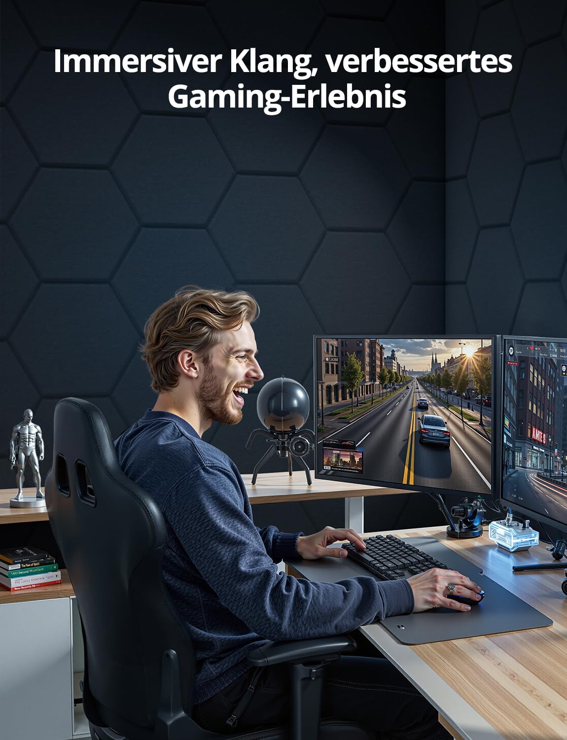 Kuchoow Hexagon Akustikplatten selbstklebend Schallabsorber Wand, 12 Stück Akustikpaneele Filz Akustik Absorber für Studio, Gaming, Büro, Decke, Tür, Kinderzimmer, Wohnzimmer, 30x26x0,9 cm, Schwarz