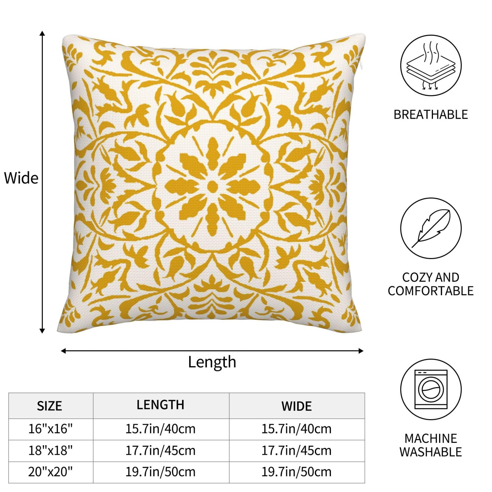 DILOXNSU Set of 2 Yellow Boho Cushion Cover 45 x 45 Bohemian Geometric Modern Decor Square Linen Pillow Case for Sofa Bed Couch Outdoor Cushions Covers 18 x 18 Inch - Image 3