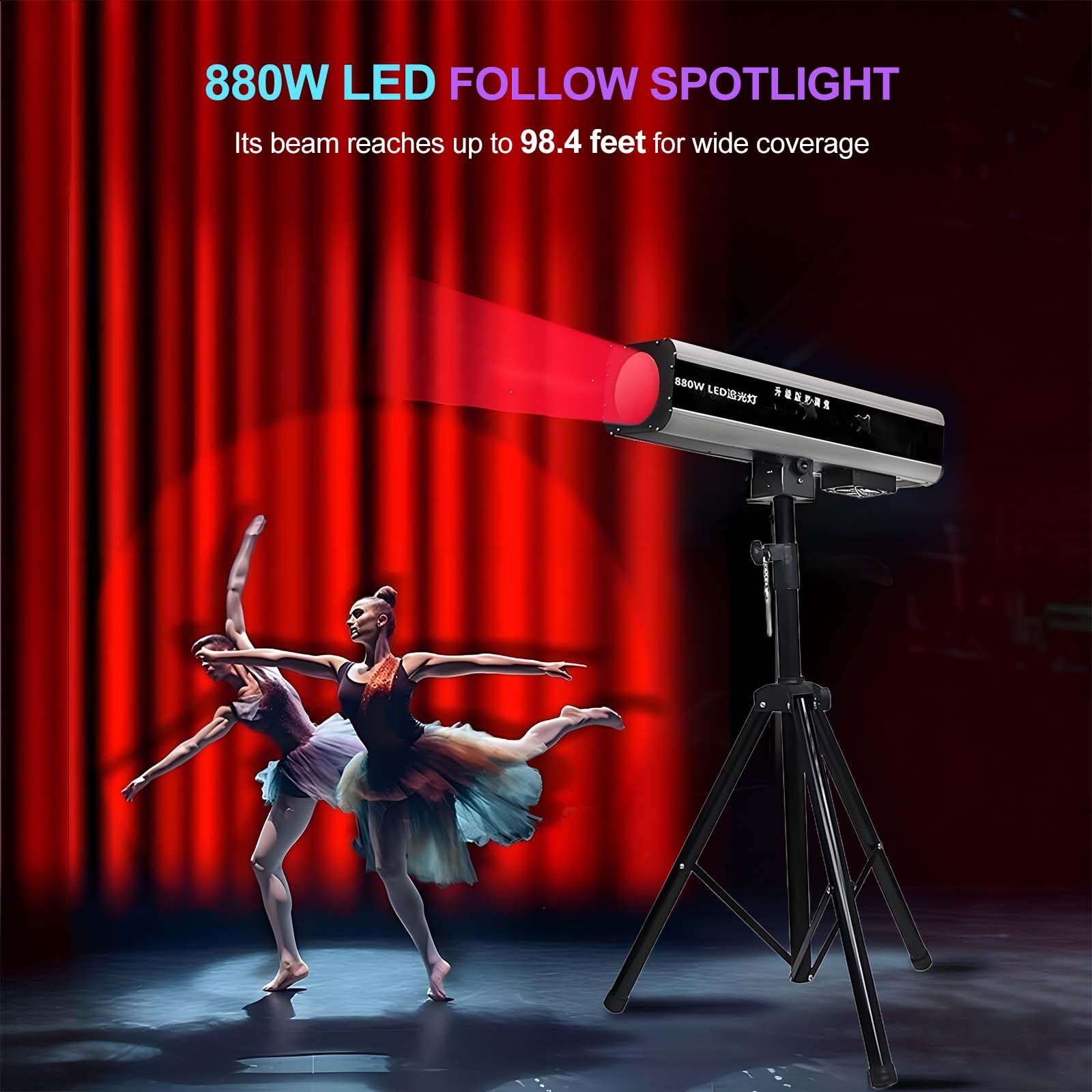 Faro A LED da Palcoscenico da 880W con Treppiede, Faretto A Profilo con Zoom Manuale per Teatro, Concerti E Spettacoli dal Vivo, LED COB con Proiezione di GOBO, Temperatura Colore E Luminosità