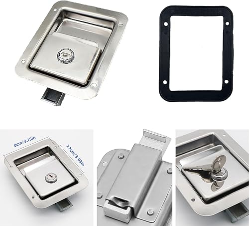 Miniatura 3 de Paquete de 1 cerradura de puerta de acero inoxidable resistente con mango de montaje empotrado para caja de herramientas de remolque, pestillo de