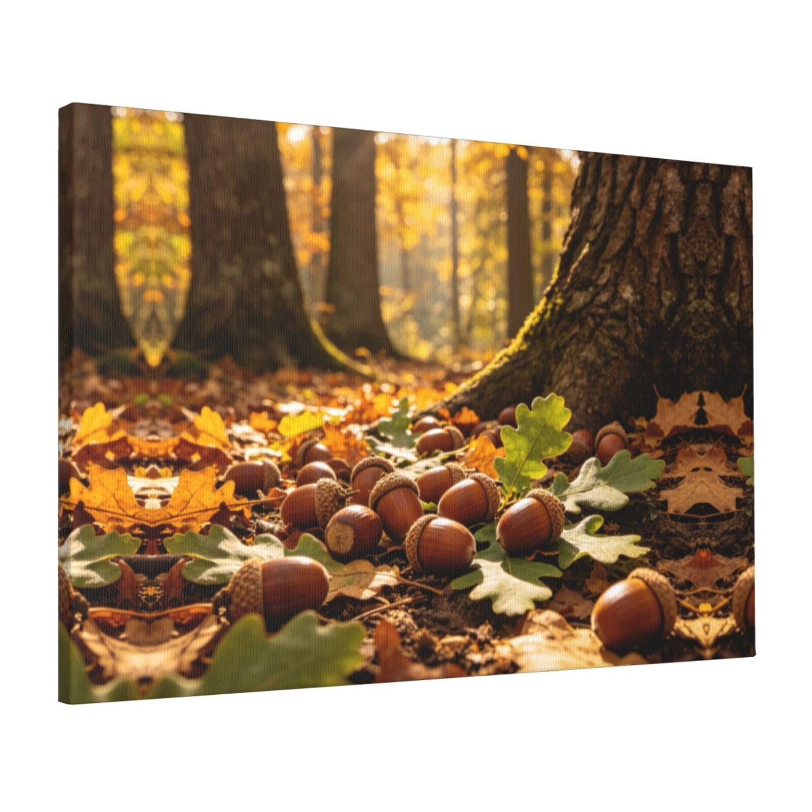 CNTDBU Brown Acorn Art Canvas Wall Art 16x24 Inch-Large Modern Painting Print for Living Room, Framed Ready to Hang Artwork for Bedroom