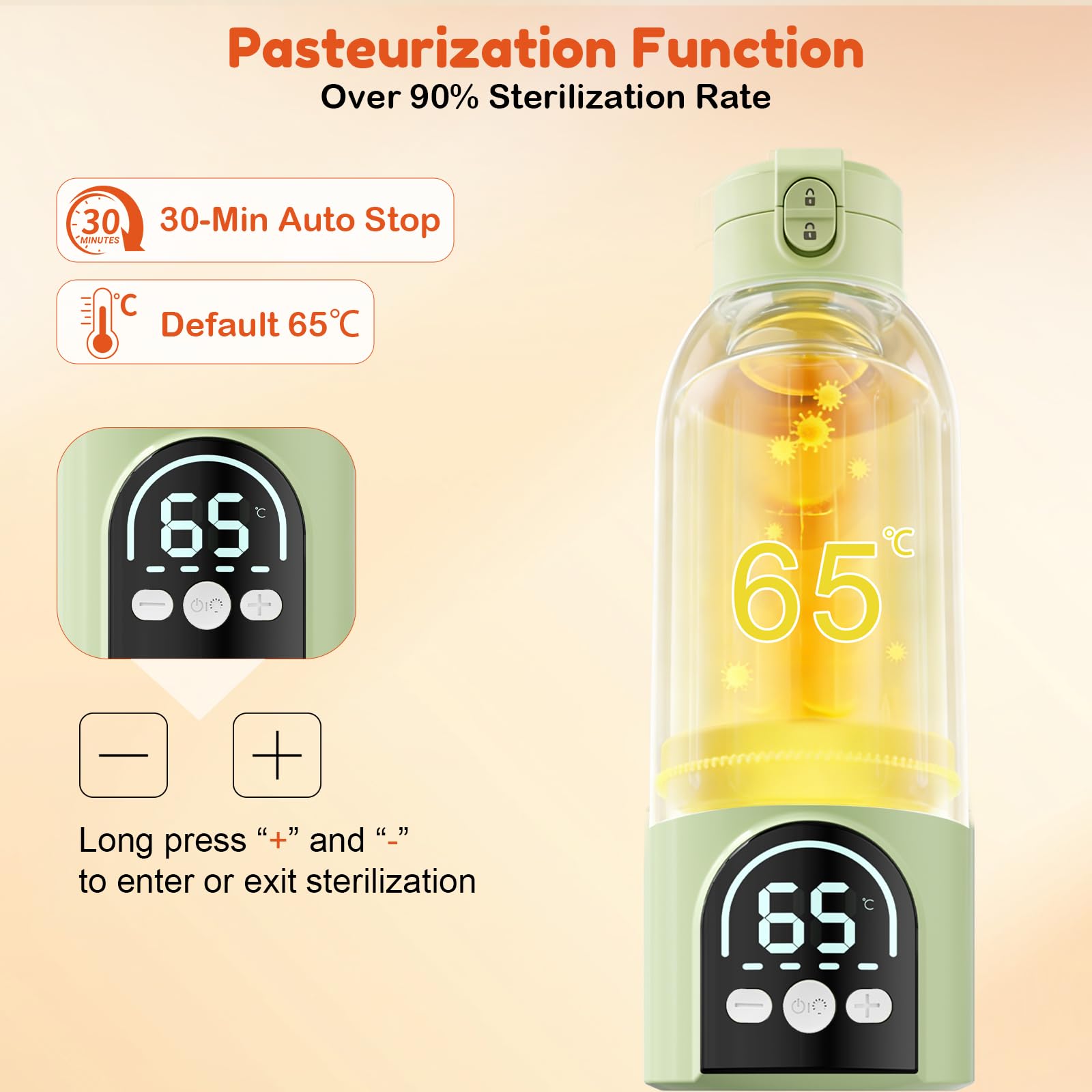 Scaldabiberon, Riscaldamento Rapido e Lunga Durata della Batteria 12000mAh, Controllo della Temperatura, 500ml Scaldabiberon per Tutto il Giorno per Latte Materno, Formula o Acqua (Verde)
