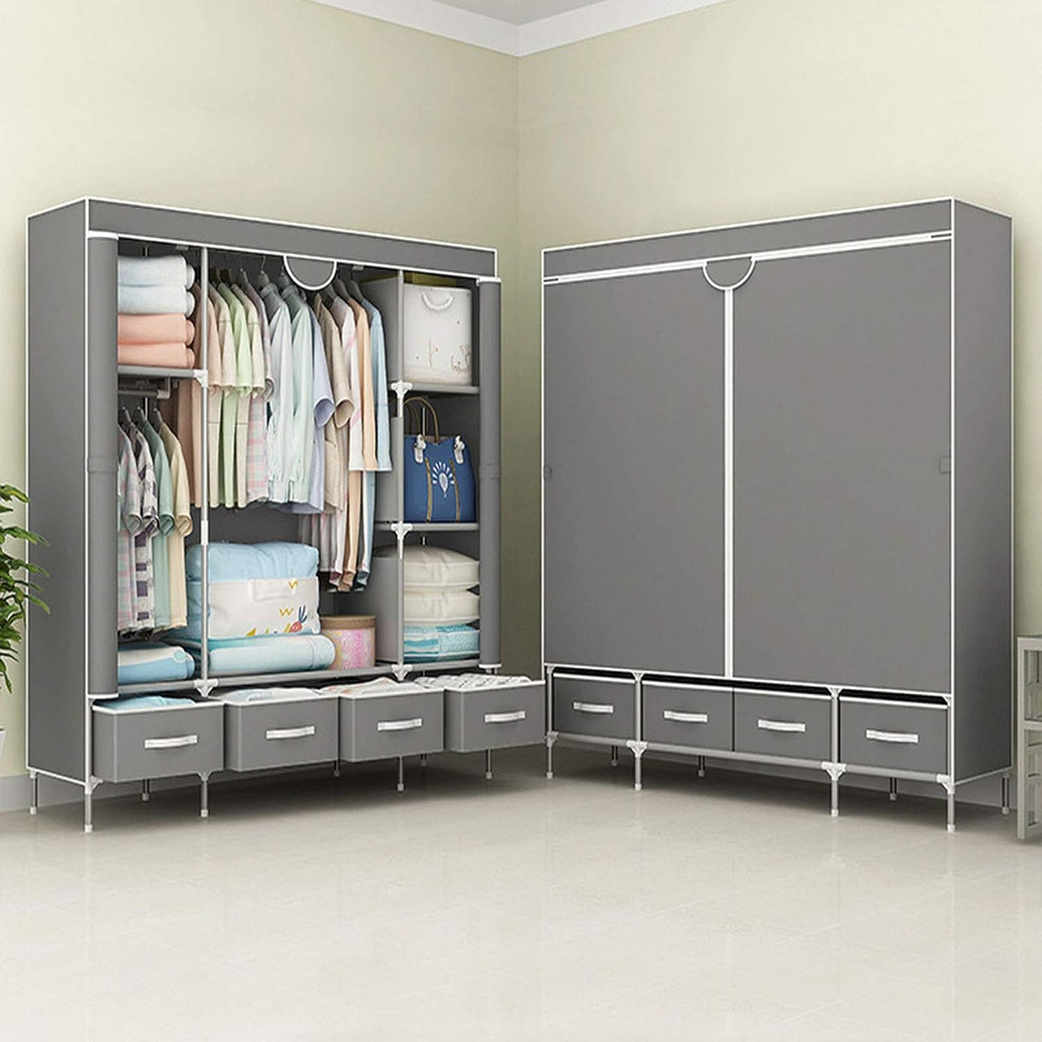 Anmas Power Kleiderschrank,Schlafzimmer Stoffschrank,Kleider