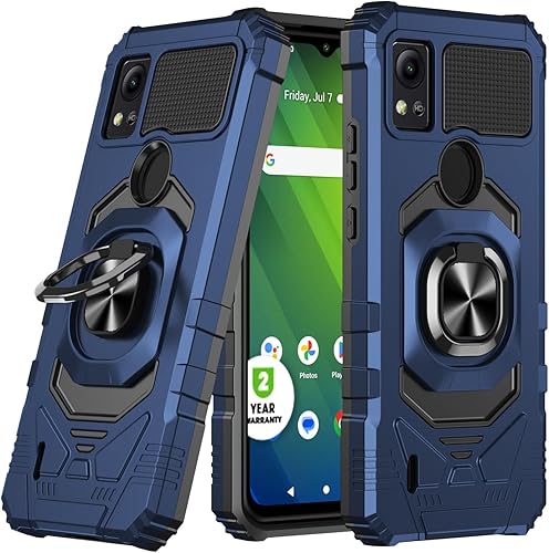 Compatible con Cricket Icon 5 (5 versión), AT&T Motivate 4 (4 versión) con soporte magnético de vidrio templado, soporte listo para soporte, funda