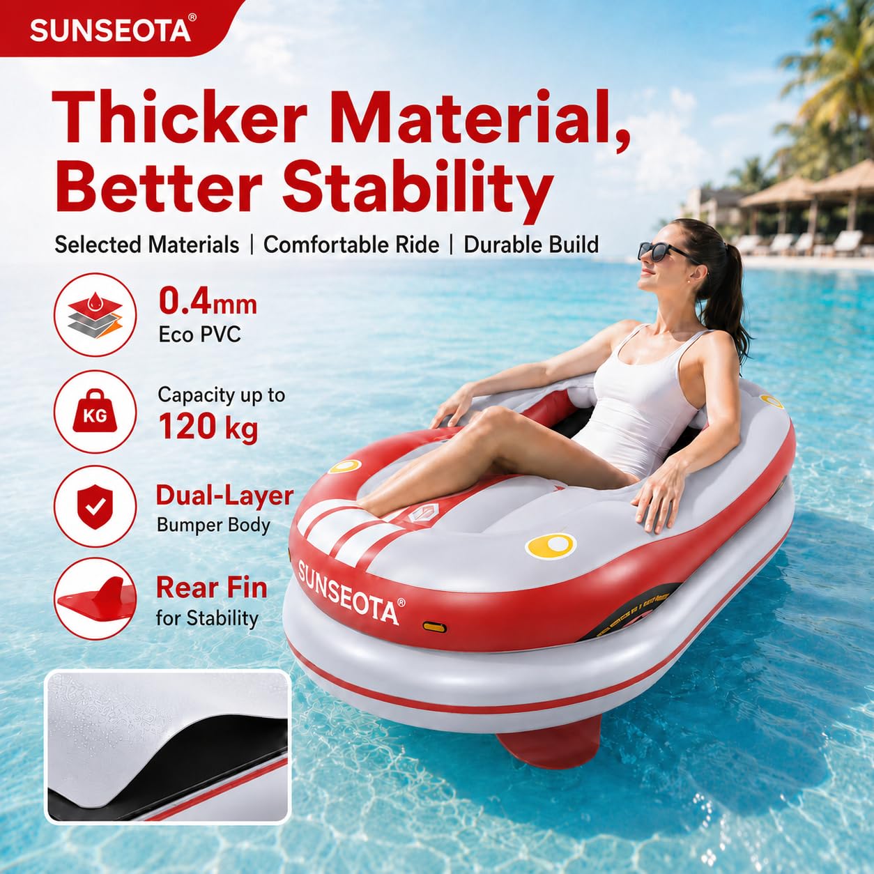 Lettino Galleggiante Motorizzato per Piscina, Poltrona Gonfiabile Elettrica con Joystick Multidirezionale, Batteria Ricaricabile da 2600 mAh e Pompa ad Aria Inclusa Red-1battery