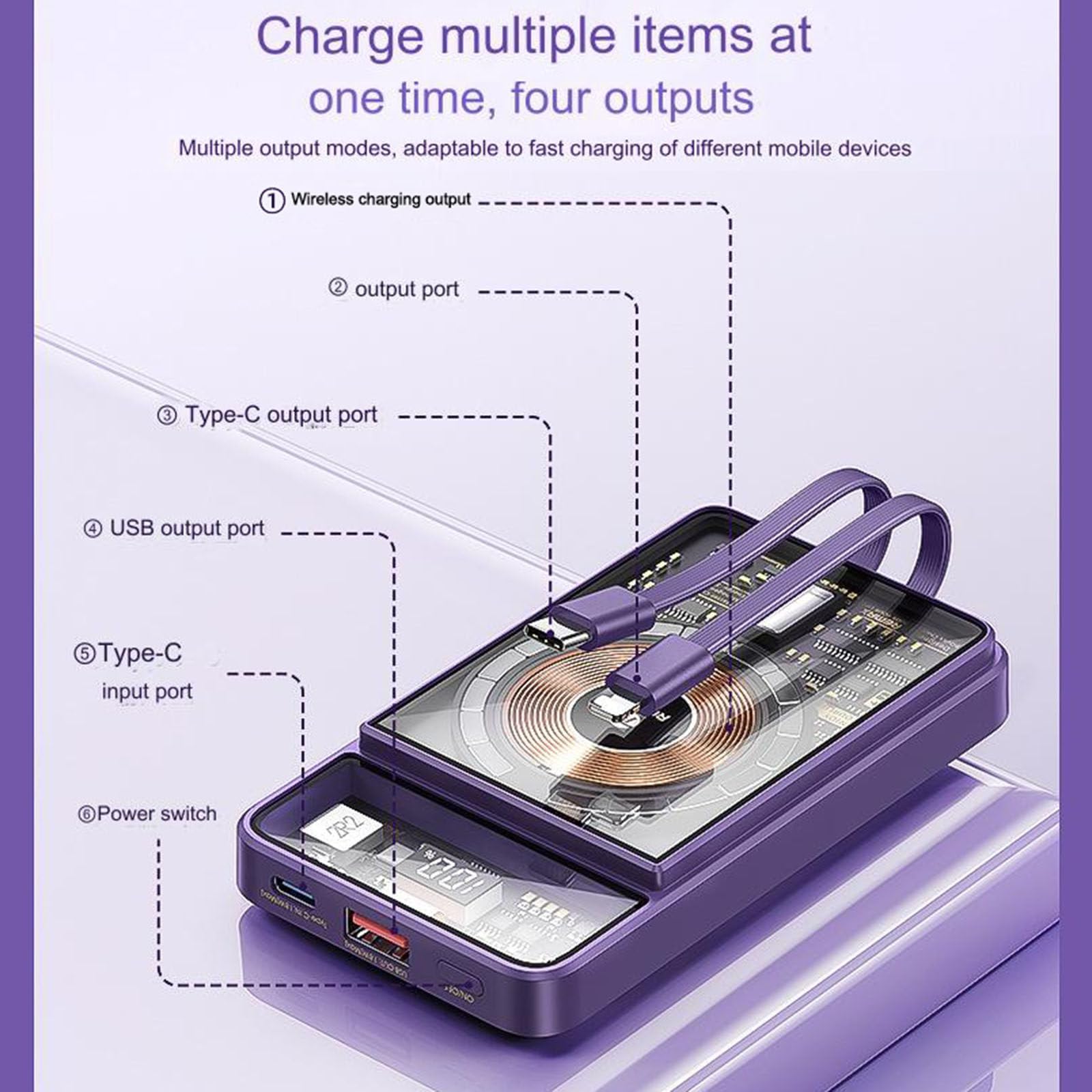 Power Bank, ricarica wireless magnetica integrata da 15 W, 10000 mAh, può caricare 5 dispositivi contemporaneamente,A