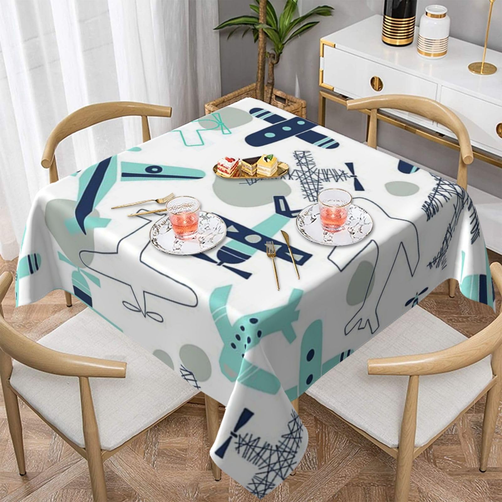 DCEHGEW Airplane-r18666 Prints Square Tablecloth 152x152 CM, Waterproof Fabric Table Cloth for Dining Table, Farmhouse Table Cover for Kitchen Dining Tabletop Decoration