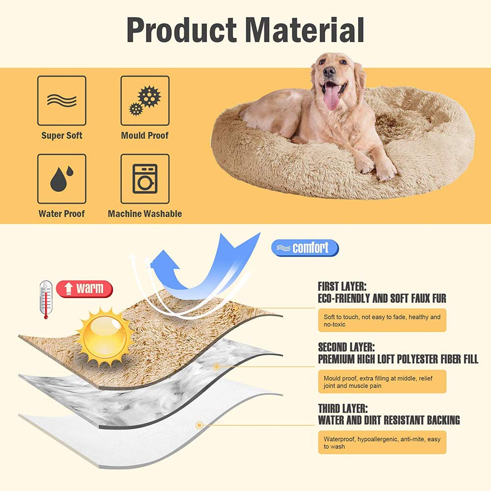 Monba Deluxe Knuffel Grote Hond Bed Comfy Huisdier Kalmerend Bed,Self-Warming Hond Kussen, Anti-Slip Huisdier Mat Wasbare Kennel Ronde Hond Sofa, 80cm, Donkergrijs