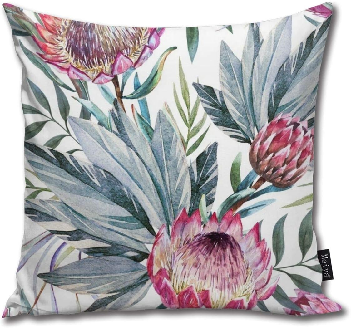Liuzhis Raster Tropical Protea Pattern Throw Pillow Case Cushion Cover Square Pillowcase 45x45cm