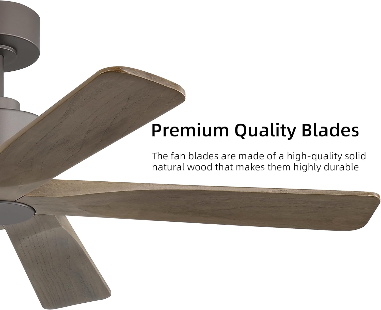 WINGBO 48" DC Ceiling Fan No Light - 5 Carved Solid Wood Blades, 6-Speed Reversible DC Motor, Ceiling Fan without Lights for Living Room Bedroom Kitchen Patio, Indoor and Outdoor, Graphite and Gray