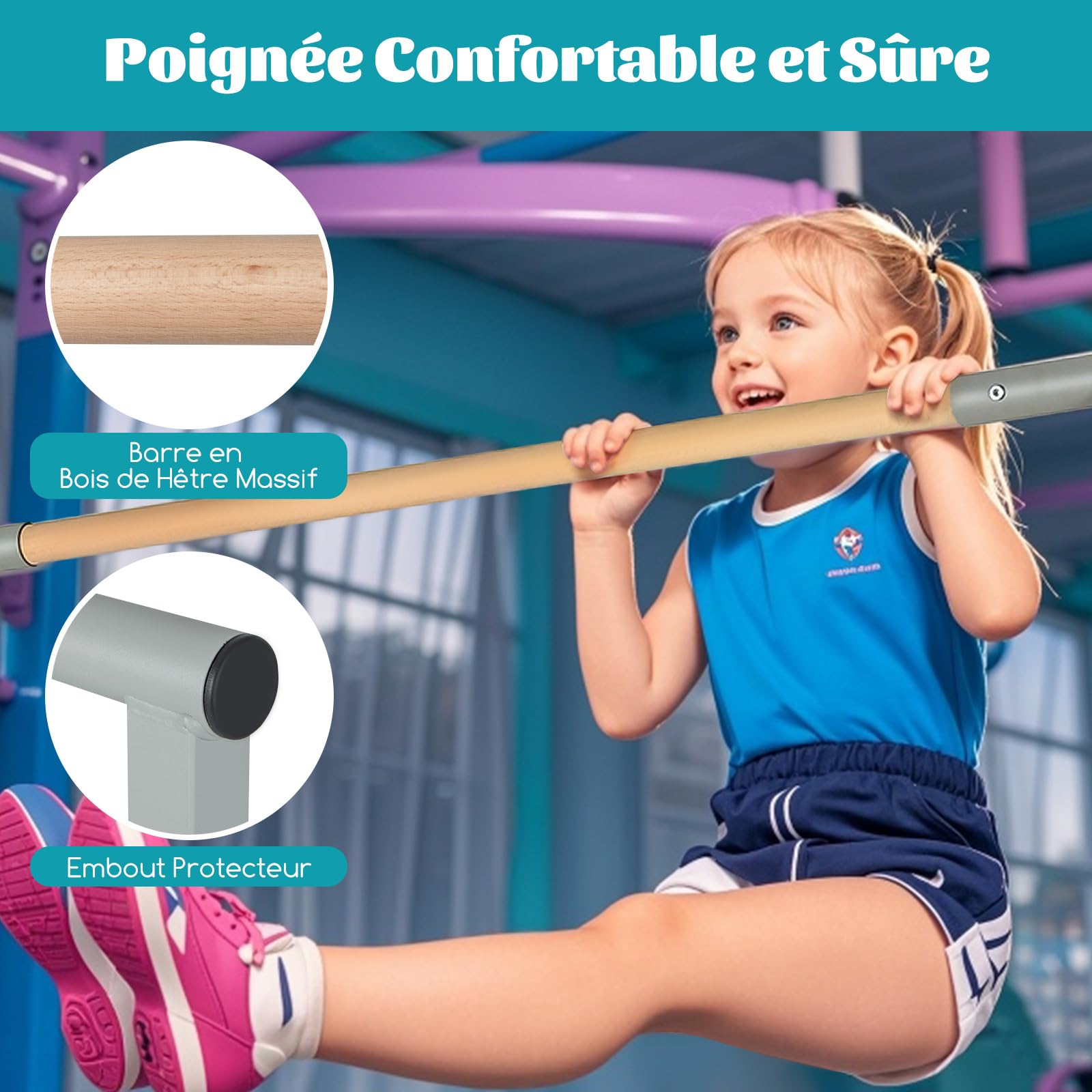 GOPLUS Barra de entrenamiento de gimnasia de acero, anchura/altura ajustable, carga 100-120kg, barra de gimnasia para niños de 6 a 12 años, ideal para gimnasio, hogar