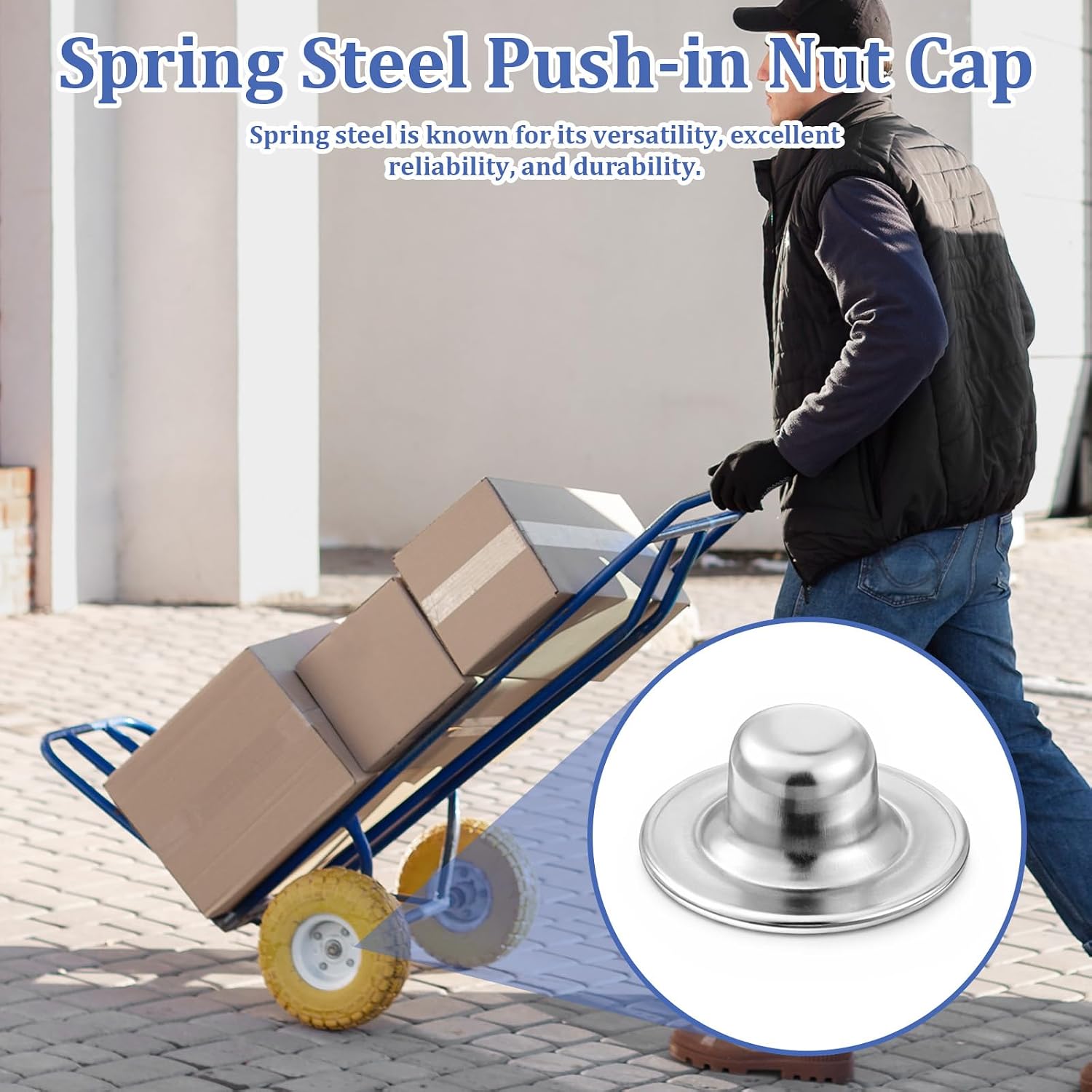 8 Pcs 1/4 Axle Cap Push Nut Axle Caps Push on Pushnut Caps Nuts Spring Steel Pushes on Nut Spring Steel for Hand Trucks, Rolling Bins, Lawn Wagons, Trolleys