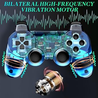 Degulan Wireless Controller for PS-2 High Performance Gamepad Joystick Remote Compatible with Play 2 (ClearRed and ClearBlue)