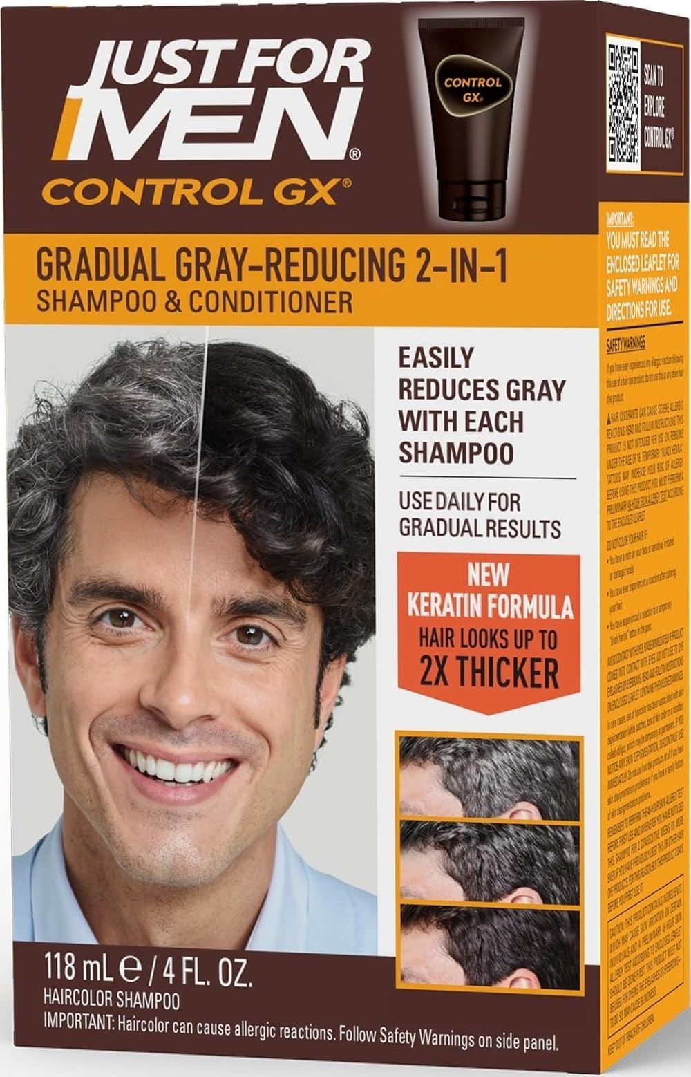 Just for Men Control GX 2-in-1 Shampoo & Conditioner, 4 Fl Oz (1 Pack)