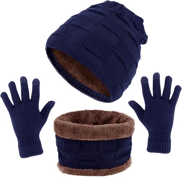 TAGVO Winter Unisex Beanie Hat Scarf & Touch Screen Gloves Set 3 in 1, Thick Soft Fleece Inner Great Warm, Stretchy Knitted Skiing Beanie Skull Cap, Neck Warmer, Touch Gloves For Outdoors Sports