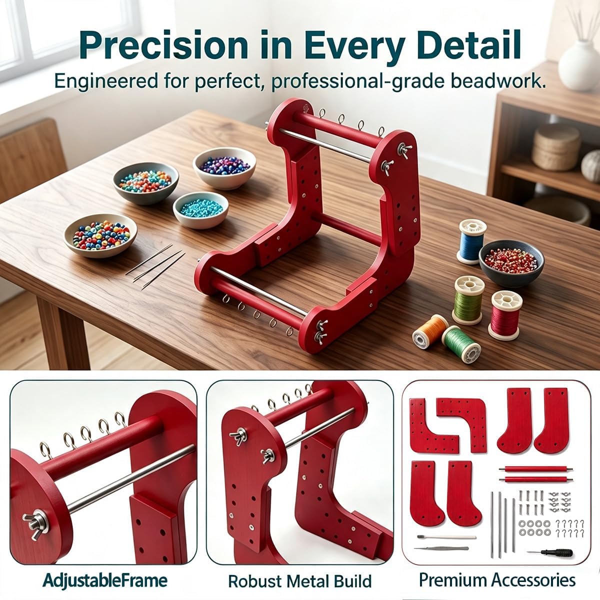 Adjustable Standing Bead Loom,Red Upgrade Edition Wood Loom Bracelet Kit