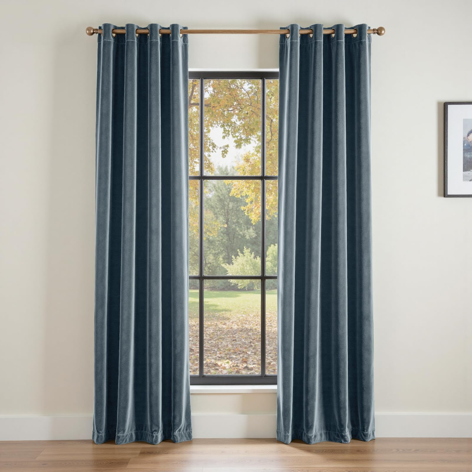 Lazzzy Blackout Velvet Curtains Blue Thermal Insulated Curtains 84 Inch Long Drapes for Bedroom Living Room Darkening Window Treatments Grommet Living