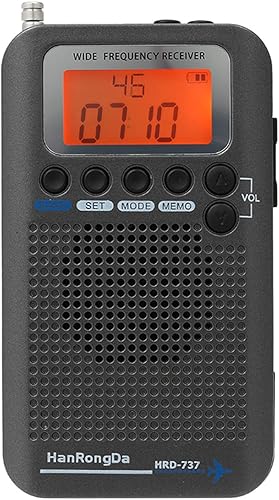 Radio, HRD-737 - Receptor de banda completa portátil de banda de aviones FMAMSWCBAirVHF con pantalla LCD despertador