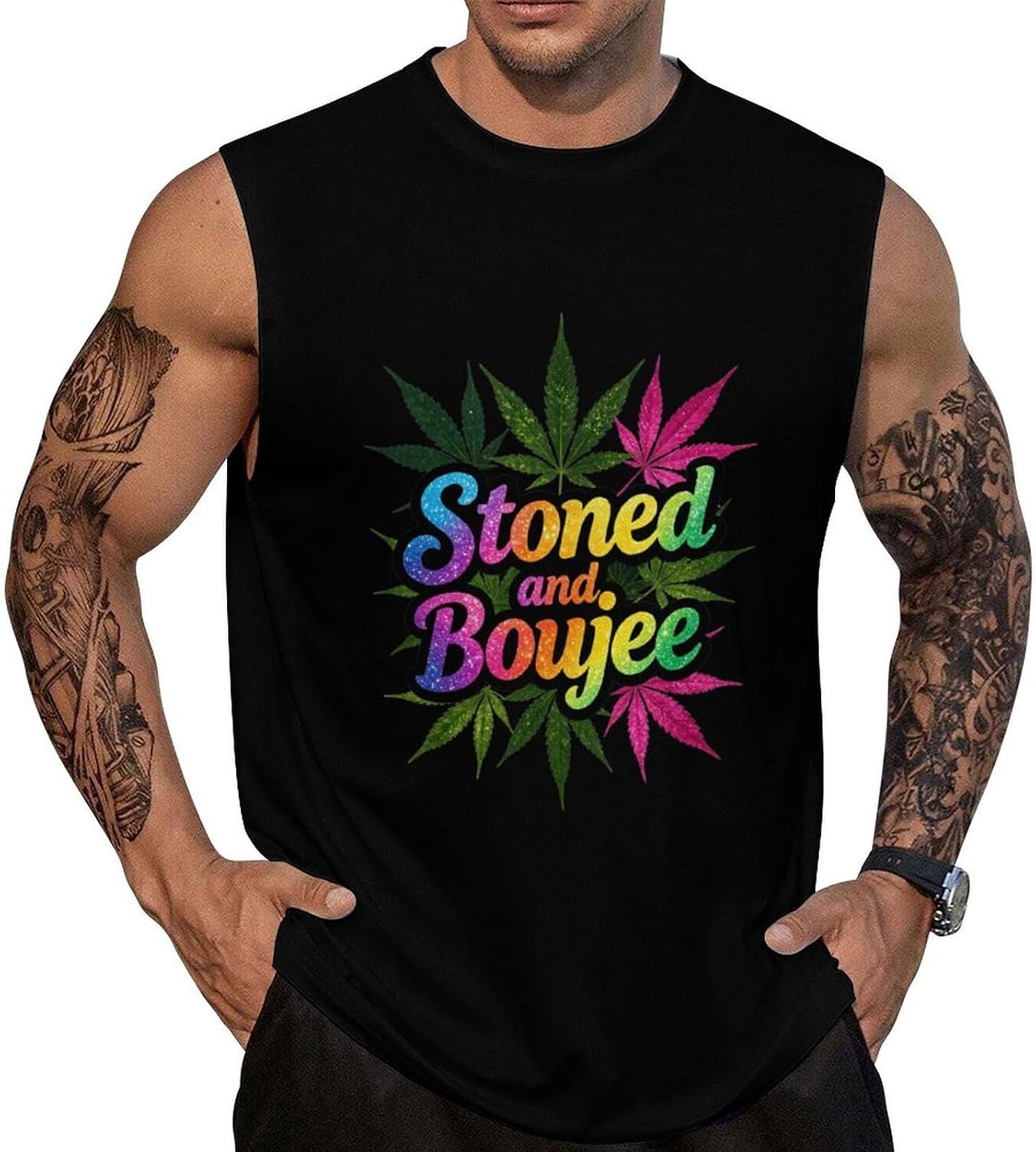 Stoned and Boujee Men Summer Sleeveless Crew Neck Top 5XL