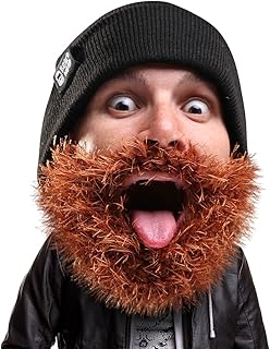 Bushy Biker Beard Beanie - Funny Knit Hat and Fake Beard Costume Black