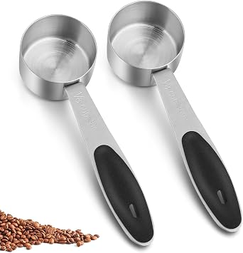 1/8 Cup Measuring Cup, 2PCS 30ml/1oz Tablespoon Measuring Spoon, Stainless Steel Long Handle Coffee Measure Scoop, Scoop for Ground Coffee, Loose Tea and Powder