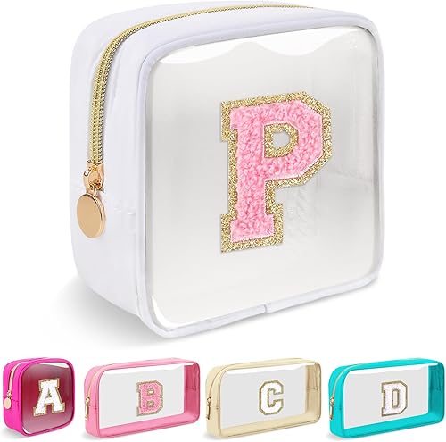 Mini Clear Personalized Initial Makeup Bag,Small Nylon Waterproof Zip Beach Cosm