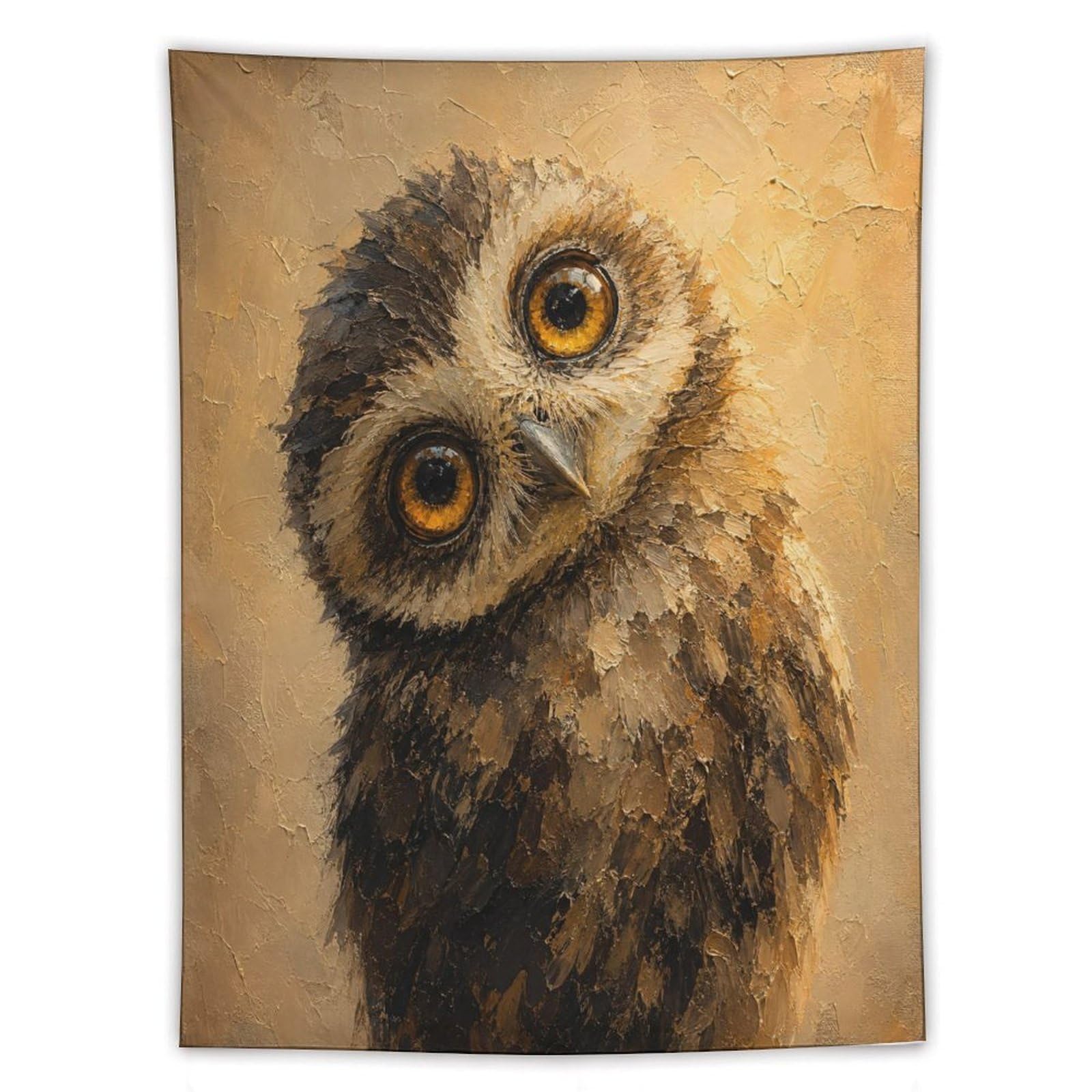 H3B8U2Y5 Wide Eyed Owl Portrait Wall Tapestry, Oil Painting Style, Bedroom