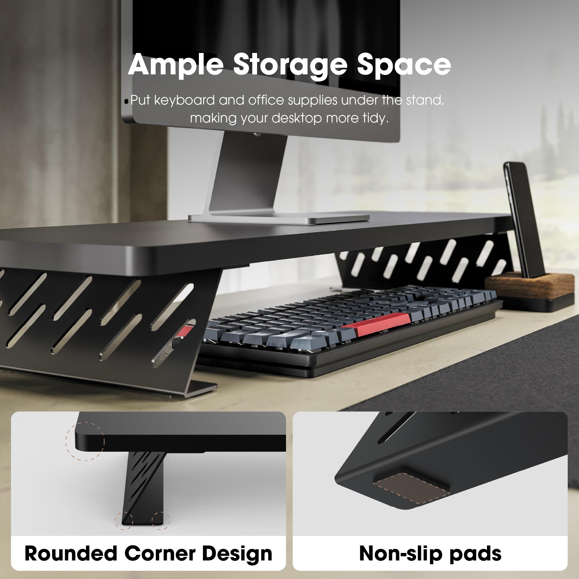Fenge Réhausseur d'Écran d'Ordinateur, Support de Moniteur Portable, 80×23,5×10cm, Charge 25KG, Noir