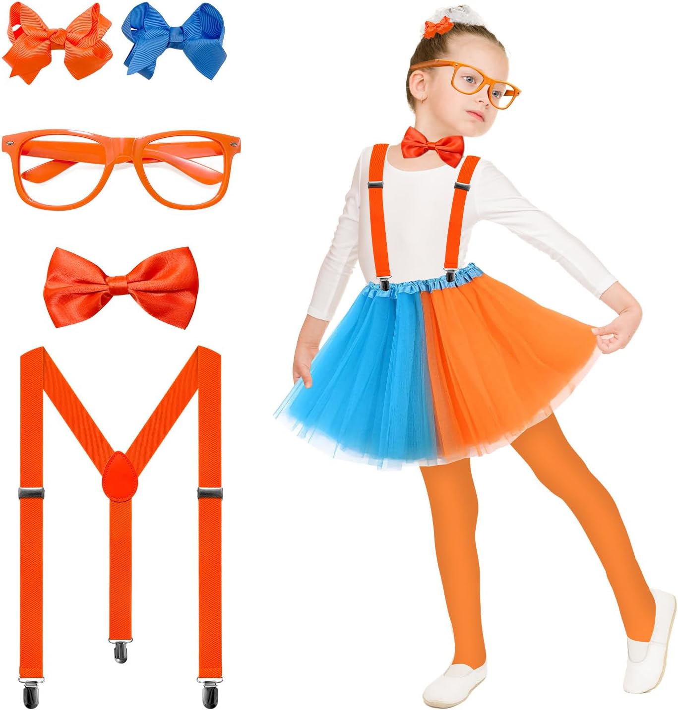 Costume Roleplay Accessories - 4PCS Orange Costume Accessories Set for Kids – Hat, Bow Tie, Glasses & Suspenders