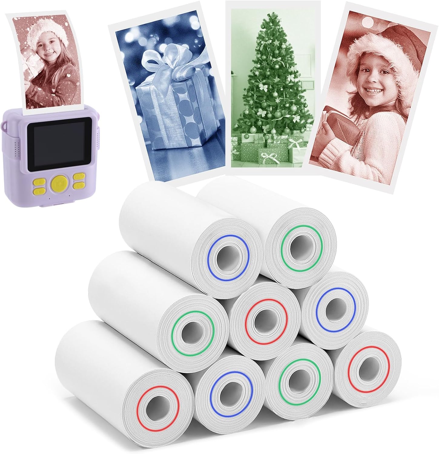 9 Rolls 3-color Kids Camera Paper Roll Refill - Color-Developing Red Green Blue, Thermal Instant Camera Photo Printer for 4 5 6 7 8 9 10 Year Old Girls Boys Birthday Gifts