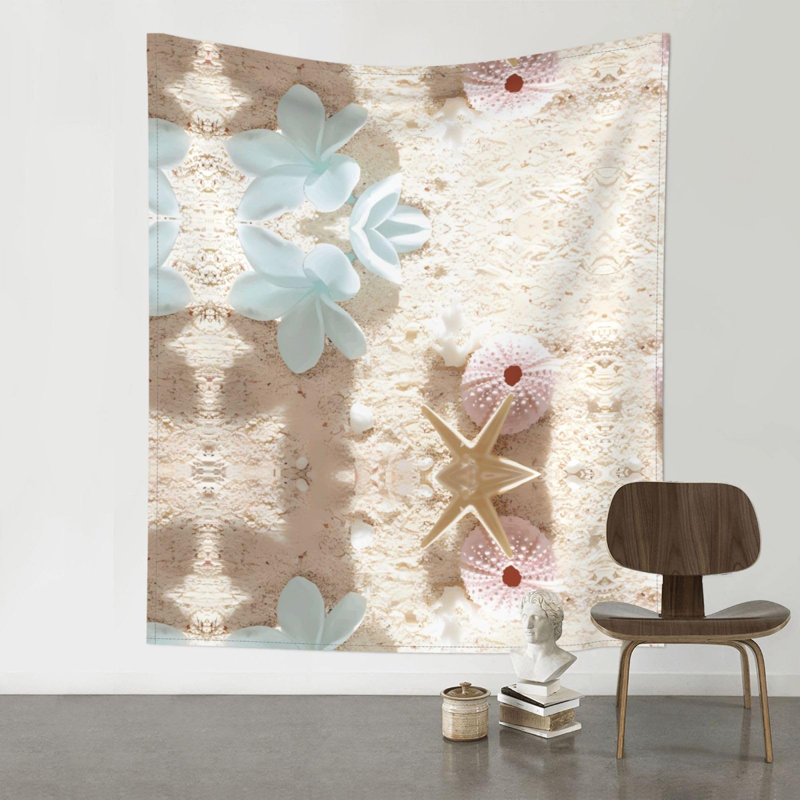 YYHHAOFA Blue Flower with Starfishes on Beach Prints 60x51in Wall Tapestry – Durable Polyester Throw for Dorm, Beach, & Home Decor