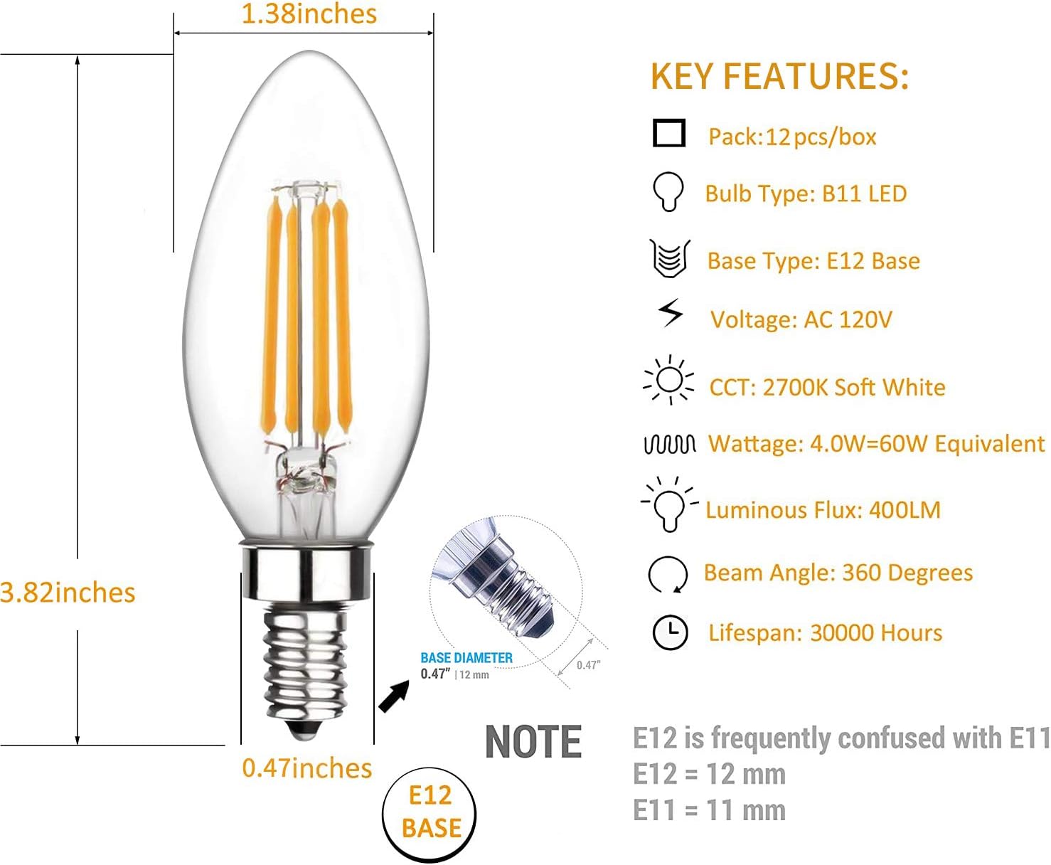 80% Off Discount Svater E12 Candelabra Led Bulbs 40 Watt Equivalent, 2700K Warm White,400LM, B11 4W Led Chandelier Light Bulbs,Non-Dimmable,12 Pack Buy 1 get 1 🔥 Svater E12 Candelabra Led Bulbs 40 Watt Equivalent, 2700K Warm White,400LM, B11 4W Led Chandelier Light Bulbs,Non-Dimmable,12 Pack
