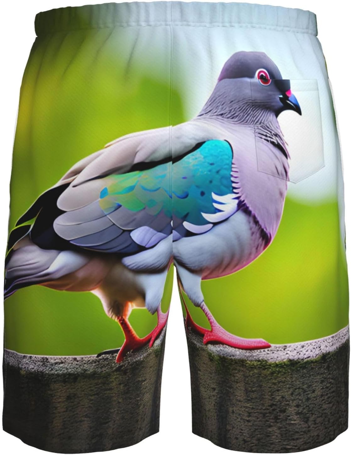 Cartoon Pigeon 3 Print Men's Quick-Drying Shorts Casual Beach Pants Stretch Waist Shorts and Pockets
