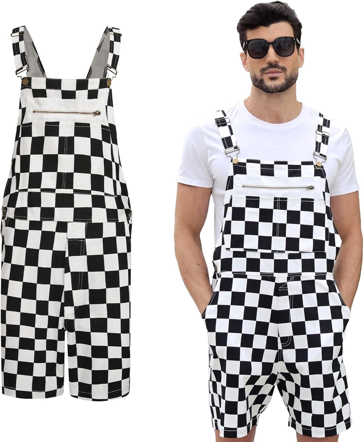Men Overalls American Flag Overalls Checkered Overall Men Women USA Overall Game Bibs Coveralls Crotch Zipper